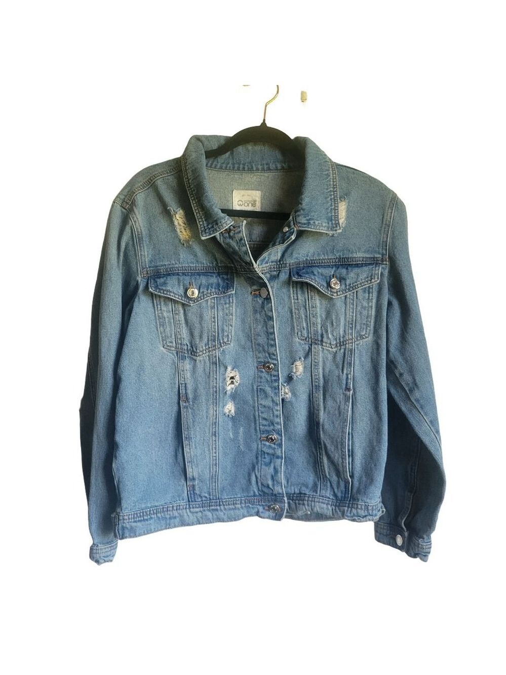 Women's Warehouse One Denim Jacket Size L Blue Distressed
